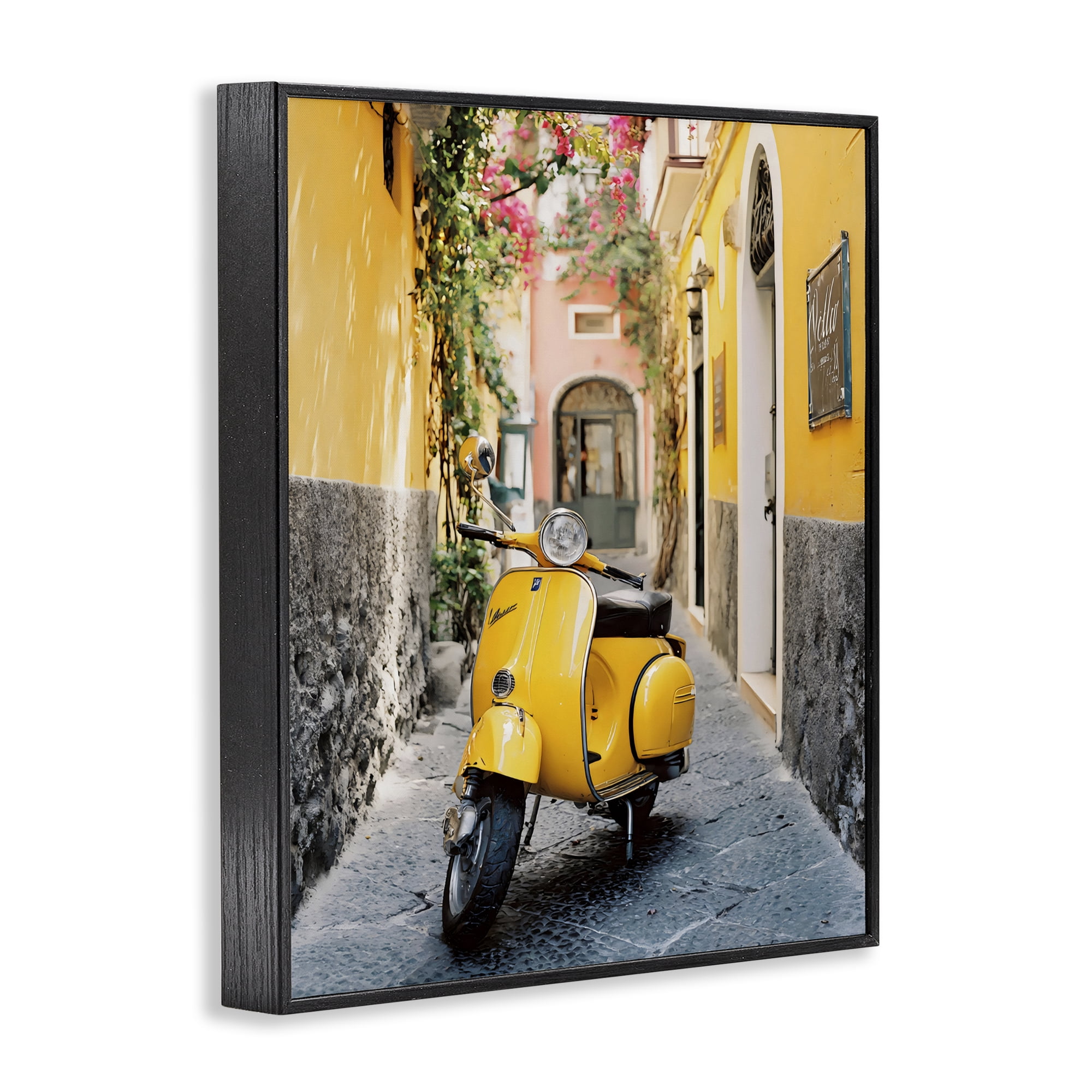 Stupell Industries Yellow Moped in Alley Black Framed Giclee Art, design by Franklyn Gregory