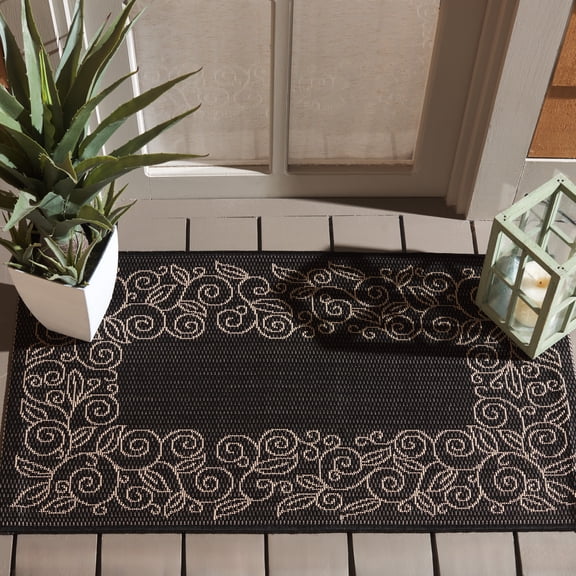 SAFAVIEH Courtyard Chole Bordered Indoor/Outdoor Area Rug, Black/Beige, 2'7" x 5'