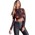 thumbnail image 1 of ITFABS Femmes à Manches Longues Crop Tops, T-shirt Licol Imprimé, Blouse Midriff Baring, 1 of 9