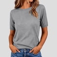thumbnail image 2 of CYMMPU Women's Summer Casual Solid Color Crew Neck T-Shirt, Short Sleeve Relaxed Fit Everyday Basic Tee Gray M, 2 of 7