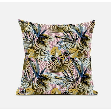 Plant Illusion Suede Zippered Pillow with Insert in White Light Blue 18 x 18