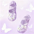 thumbnail image 5 of Xfvqtps Ballet Shoes for Girls Soft Sole Non Slip Cross Elastic Straps Rhinestone Butterfly Decor Satin Dance Shoes for Gymnastics Performance Purple, 5 of 6