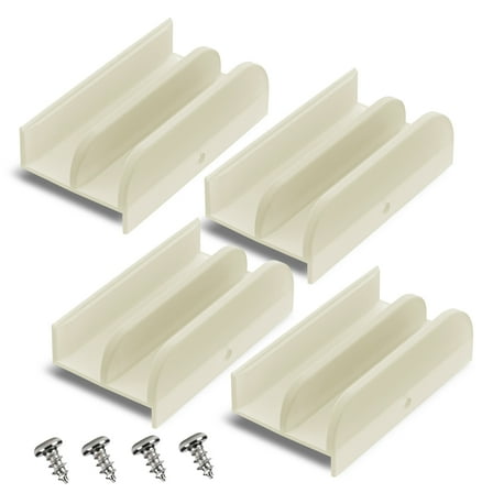 4 Pieces M6219 Plastic Sliding Shower Door Bottom Guide with Screws, Shower Door Guide Rail, Top Hung Glass Shower Door Track Guide Replacement Parts 1/2" Channels for Tub Enclosure Systems
