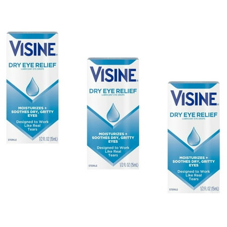 Visine Tears Lubricant Eye Drops for Dry Eye Relief, 0.5-Ounce Bottles Pack of 3