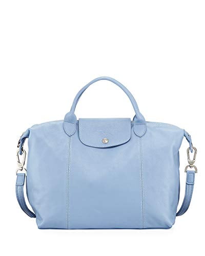 blue leather tote