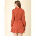 thumbnail image 4 of Minivestido con solapa con muescas y cuello en V con dobladillo con volantes Allegra K rojo M, 4 of 6
