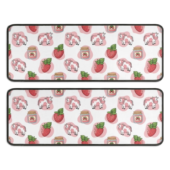 Kitchen Rugs Sets Of 2,Pink Cow Strawberry Jam Pattern Anti Fatigue Kitchen Mat Rugs Non Slip Washable,Decorative Kitchen Floor Mats for Kitchen,Sink,Laundry,17"x47" 17"x47"