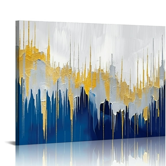 COMIO  Abstract Wall Art Gold and Blue Canvas painting Artwork Painting Print for Living Room Bedroom Kitchen Home and Office Wall Decor