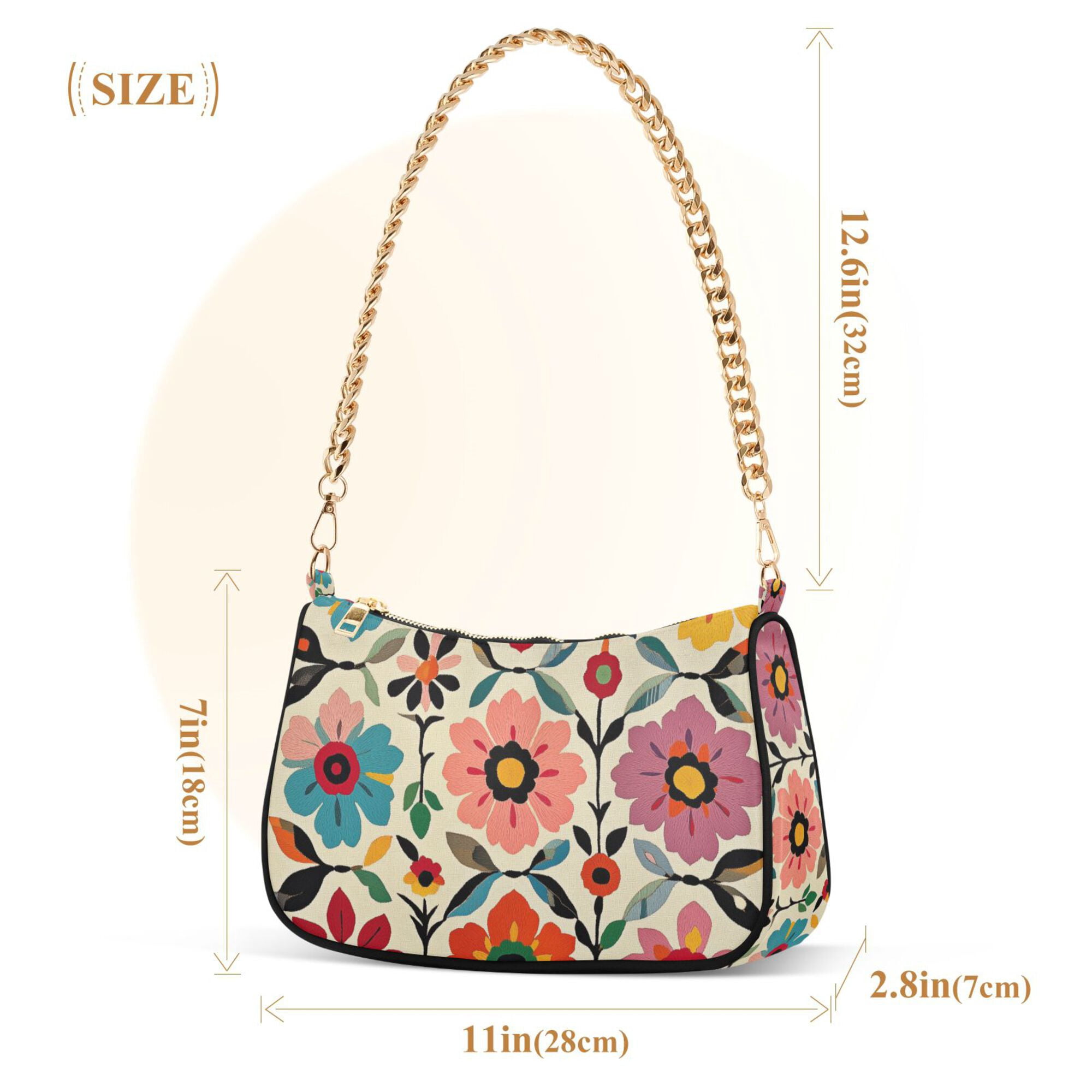 FORMRS Womens Shoulder Bag with Chain Strap Clutch Purse Cute Tote Handbag, Colorful Flowers