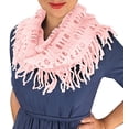 thumbnail image 1 of Peach Couture Winter Knitted Rectangular Pattern Long Fringe Warm Infinity Loop Scarf (Pink), 1 of 1