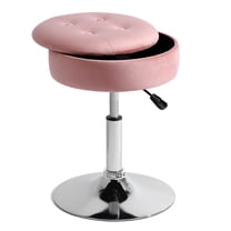 Vanity Stool, Vanity Chair for Makeup Room 360° Swivel Adjustable Stool, Round Ottoman Velvet Storage Makeup Chair with Removeable Tray for Living Room Bedroom (Pink)