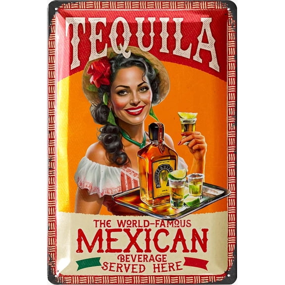 Vintage Tin Sign TEQUILA Wall Art, Vintage Retro Signs for Bar, Metal Sign La Cantina, Letrero de Bar Signs Decor, Sign For Bar Signs For Home Bar Wall, 12x8"