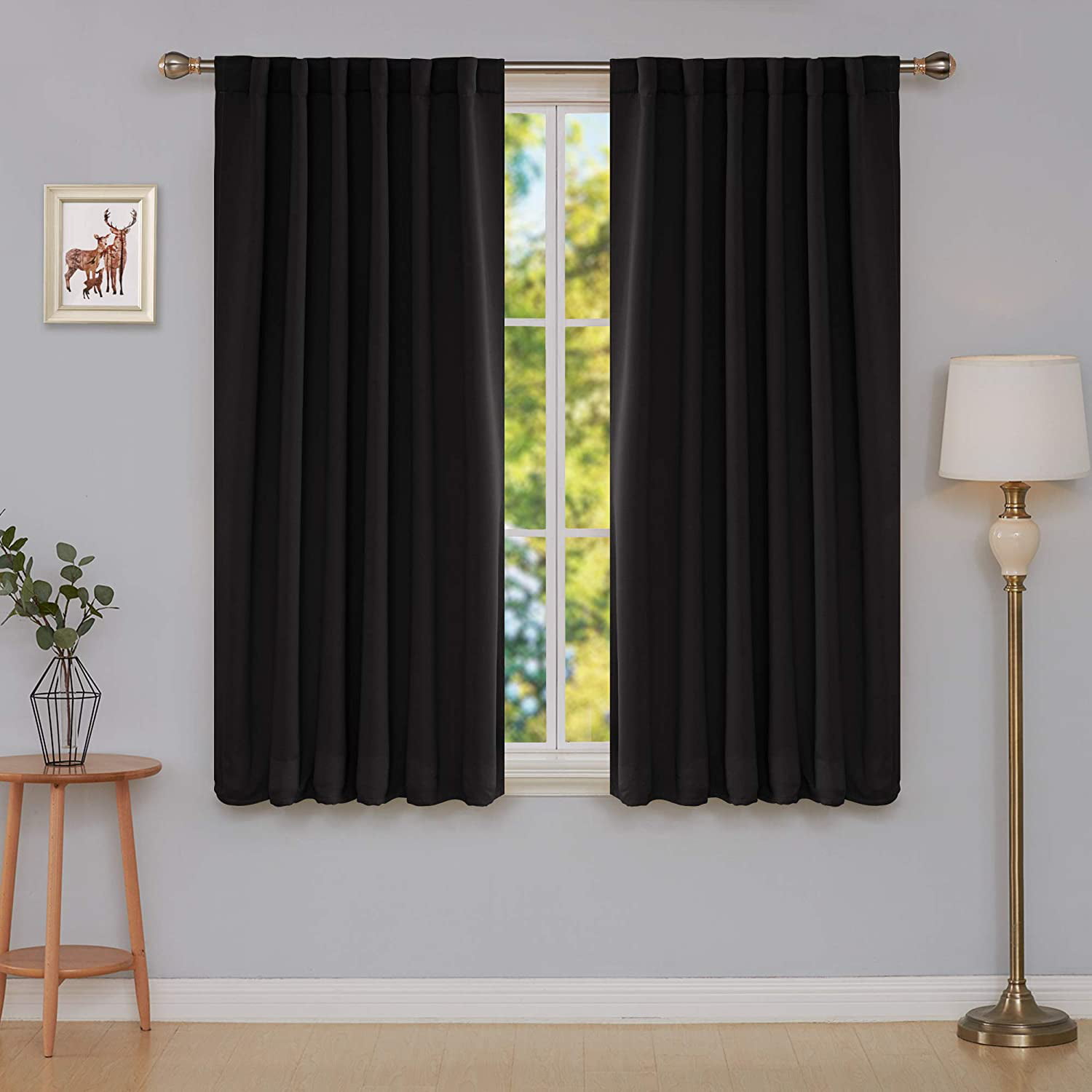 Deconovo Black Blackout Curtains for Kitchen Window Back Tab and Rod