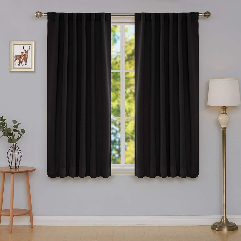 Deconovo Black Back Tab and Rod Pocket Curtains Thermal Insulated Blackout Window Curtains for