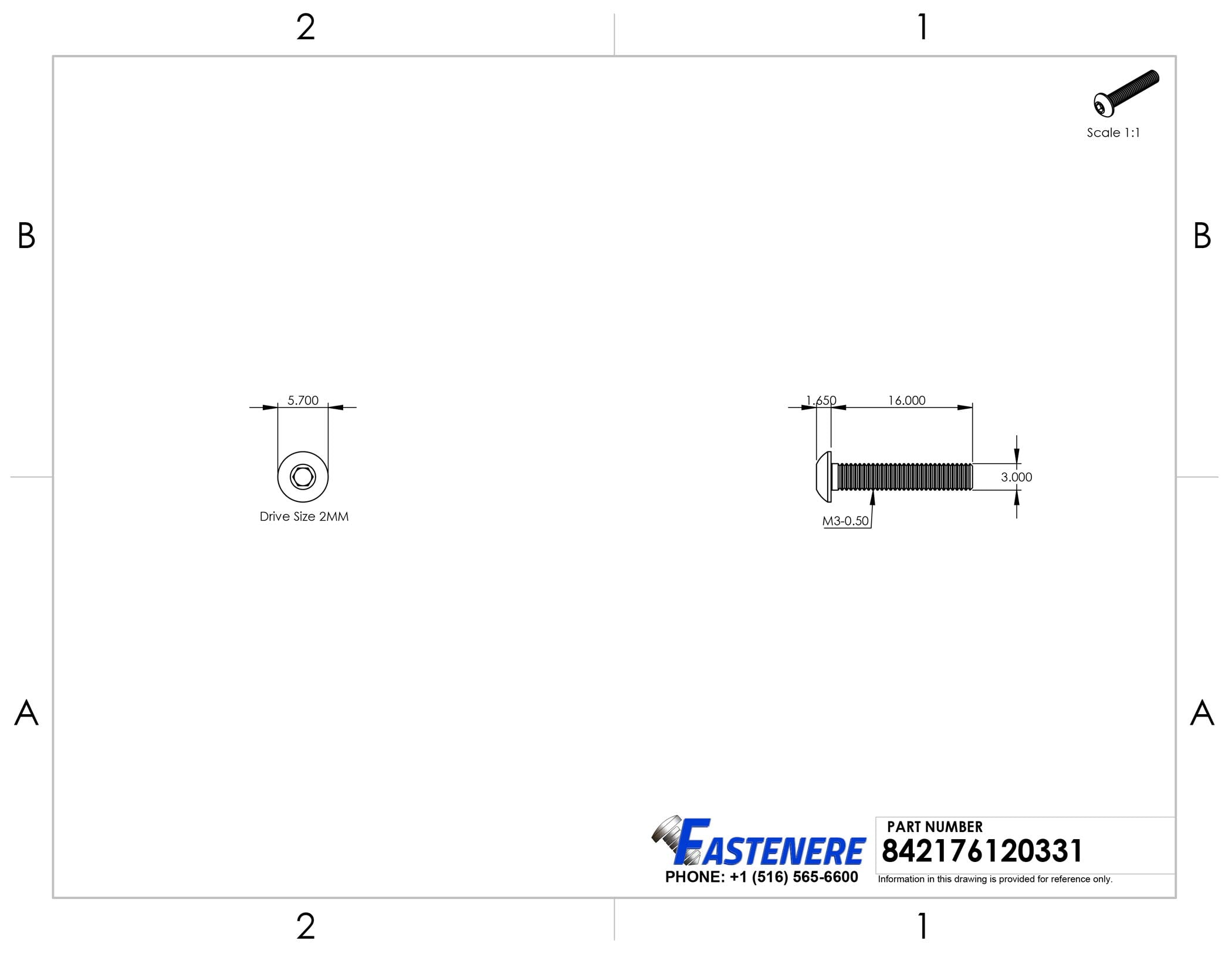 Fastenere Button Head Socket Cap Screws - M3-0.50 x 16MM (1000-pack) Stainless Steel 18-8, Full Thread, Plain Finish, Flat Point, ISO 7380 Metric Screw Set, Easy to Install w/ Allen Hex Socket Drive