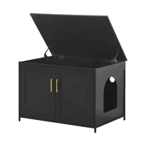 unipaws Black Top Opening Cat Litter Box Enclosure, Flip Top XL Extra Large Cat Box Furniture,