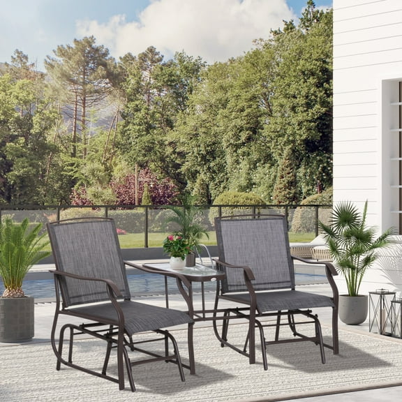 Outsunny Outdoor Glider Chairs with Coffee Table, Gray