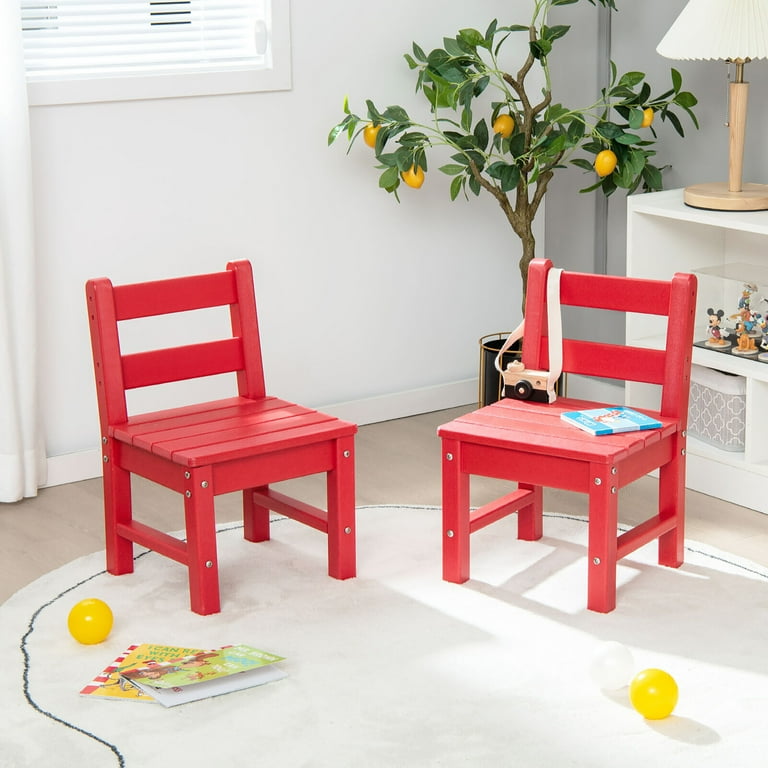 Gymax 2 PCS Kids Chairs Indoor Outdoor Heavy Duty All Weather Children Learning Chair Red