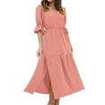 thumbnail image 2 of Lovskoo 2024 Wedding Guest Dresses for Women Evening Gown Trendy Half Sleeve V-Neck Loose Solid Ankle Dress Long Split Cocktail Dresses 2023 Pink, 2 of 7