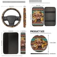 thumbnail image 5 of Uorisanigo Interior Accessories 18 Packs, Baby Highland Cow Tribal with Front and Back Seat Covers Steering Wheel Wrap Seatbelt Pads Center Console Cover Headrest Handbrake Cover Coasters Key Chain, 5 of 7