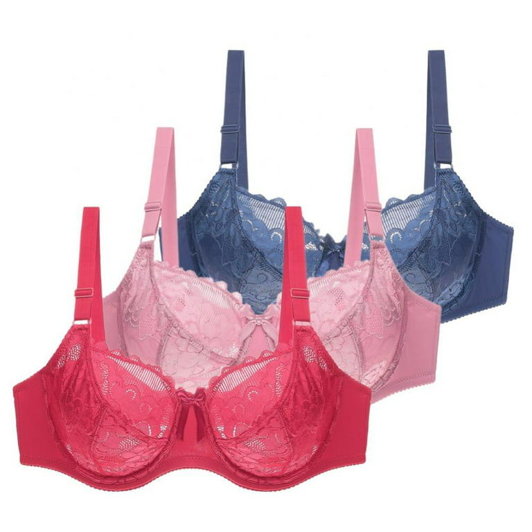 3 Pack Women's Sexy Lace Bra See Through Minimizer Bras Plus Size