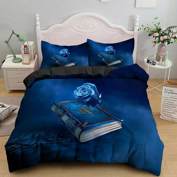 Magic Book Duvet Cover Set Blue Background tic Comforter Cover King Size for Kids Boy Girl Teen Polyester Bedding Set