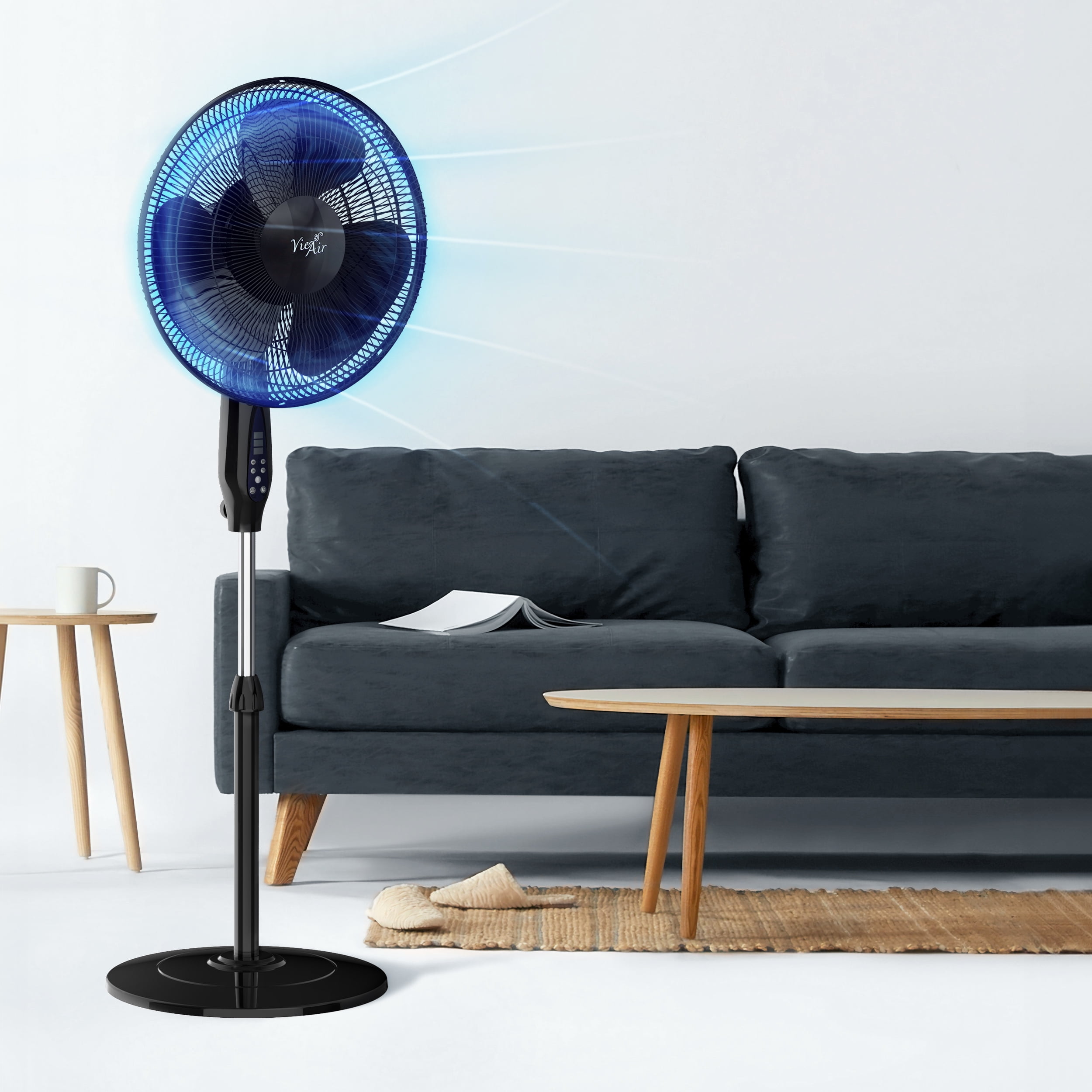 Vie Air 16 Inch 3 Speed Oscillating Stand Fan with Remote Control in Black