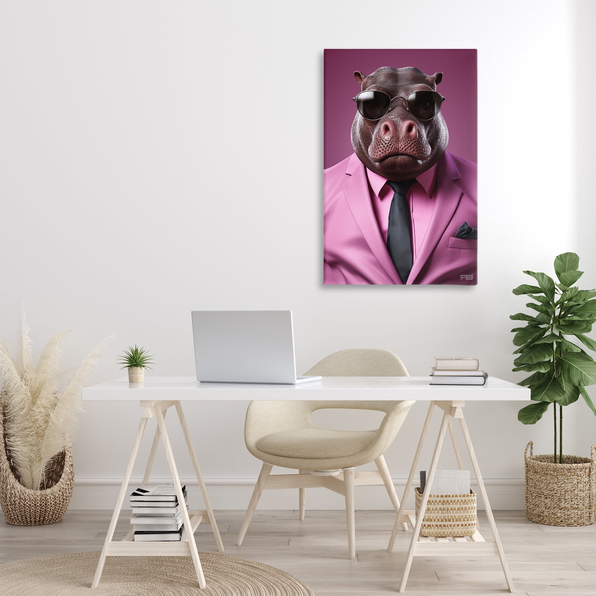 Stupell Industries Strong Hippo Purple Suit Animals & Insects Painting Gallery Wrapped Canvas Art Print Wall Art, 24 x 36