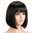 thumbnail image 2 of BadPiggies Bob Wig With Flat Bangs 12 Inch Short Straight Hair Flapper Cosplay Costume Party Bob Wigs (Black), 2 of 7