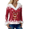 thumbnail image 6 of adviicd Ugly Christmas Sweaters for Women White Faux Fur Trim V Neck Sweatshirt Merry Christmas Sweater Funny Xmas Reindeer Shirt (Red, M), 6 of 7