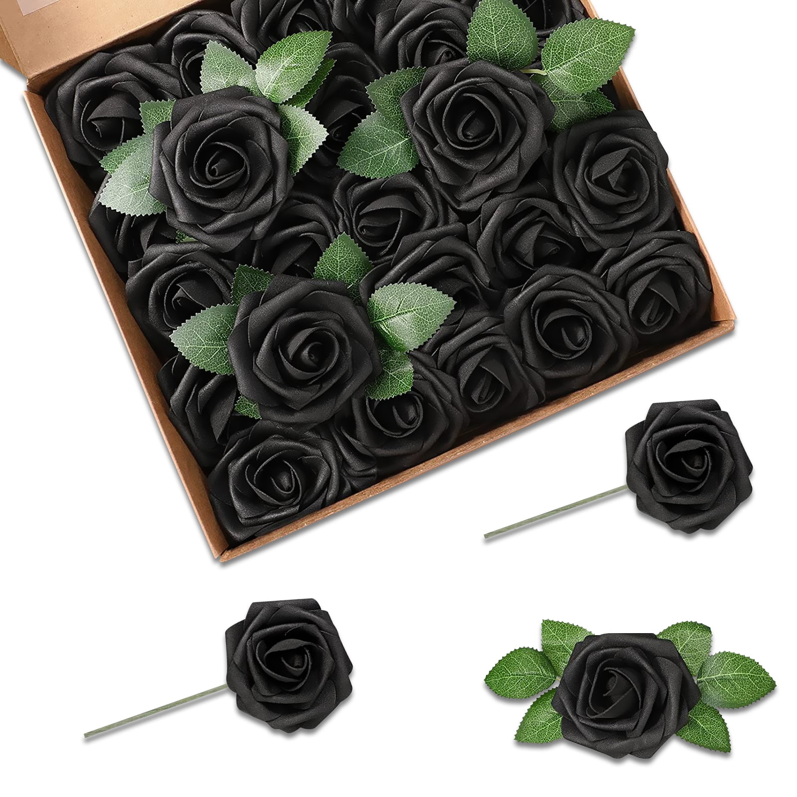 MWOOT 144 Pieces Noir Fleurs Artificielles, Mini Rose en Mousse, Petite