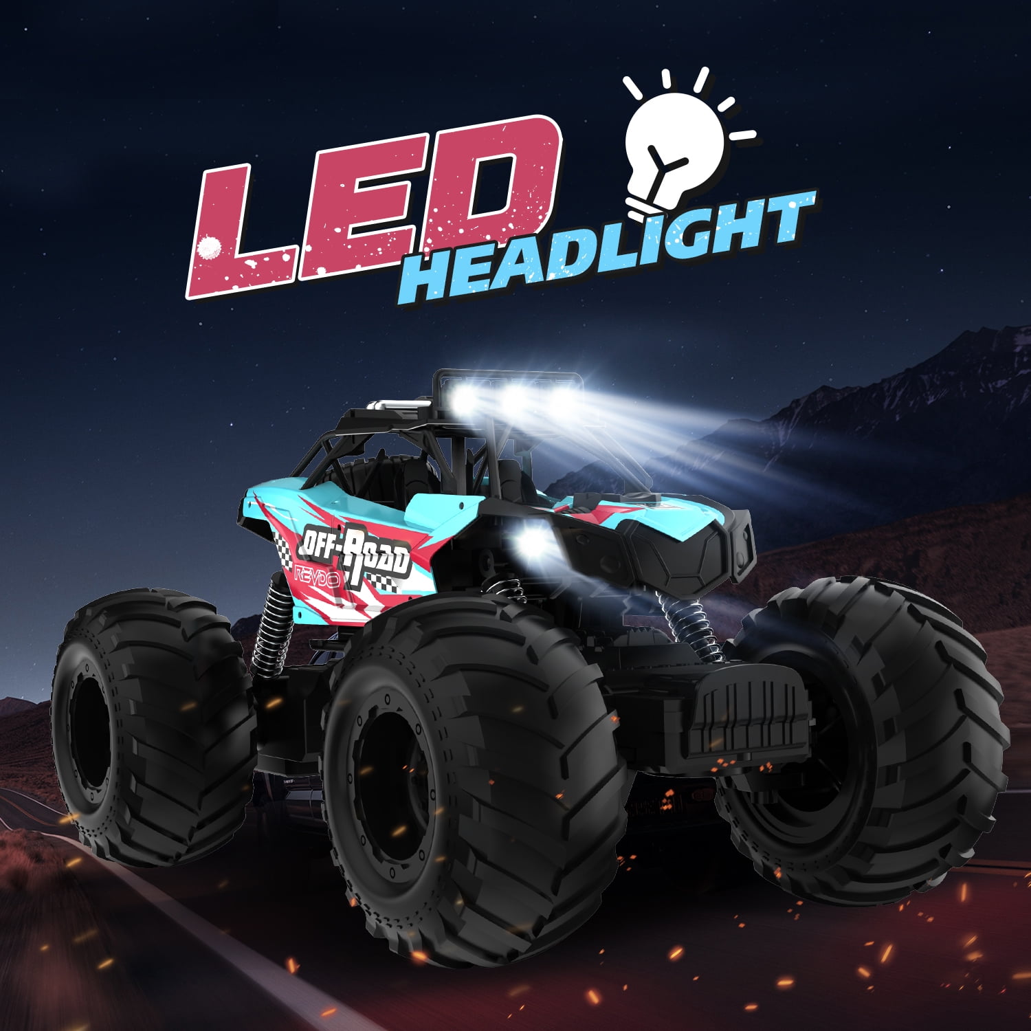JoyStone 1:10 RC Cars for Kids , 2.4Ghz RC Monster Truck with Light, 2 Batteries, 60+ Mins, Off Road Vehicle for Adults, Blue