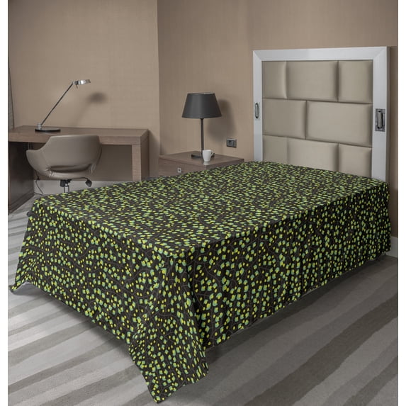 Floral Flat Sheet, Illustration of Fresh Tones Spring Flowers Branches Petals Illustration, Soft Comfortable Top Sheet Decorative Bedding 1 Piece, 6 Sizes, Yellow Green Sea Green, by Ambesonne