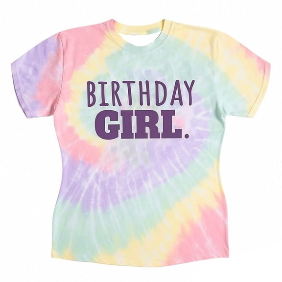 JAJAHO Birthday Girl Shirts For Kids Girls Tie Dye Short Sleeve Casual Letter Printed Round Neck Loose Fit T Shirt Ages 1-13 Years Versatile Tops
