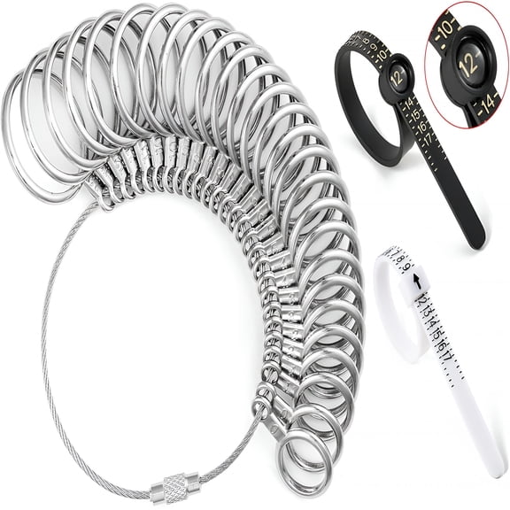 DESIGNICE 2026 New Ring Sizer Measuring Tool Kit,27 Pcs Stainless Steel Measuring Ring Tool,Us Ring Size 0-13 with Half Size,2 Pcs Reusable Finger Size Tape with Magnified Glass 1-17 Usa Rings Size