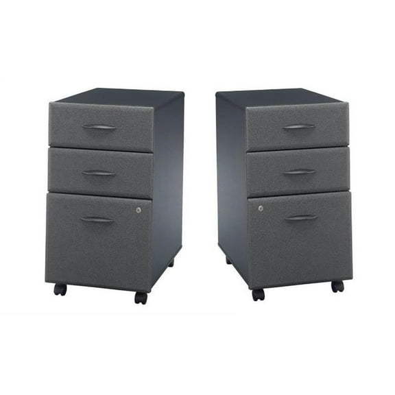 Home Square 3 Drawer Wood Mobile Filing Cabinet Set in Slate (Set of 2)