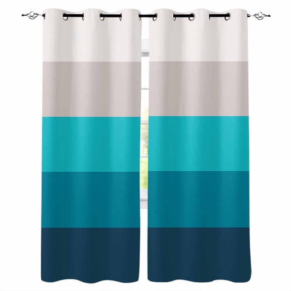 Blue Aqua Ombre Blackout Curtains 63 Inches Long for Bedroom, Modern Abstract Art Farmhouse Striped Thermal Insulated Room Darkening Black Out Window Curtain Panels Grommet Drapes for Living Room