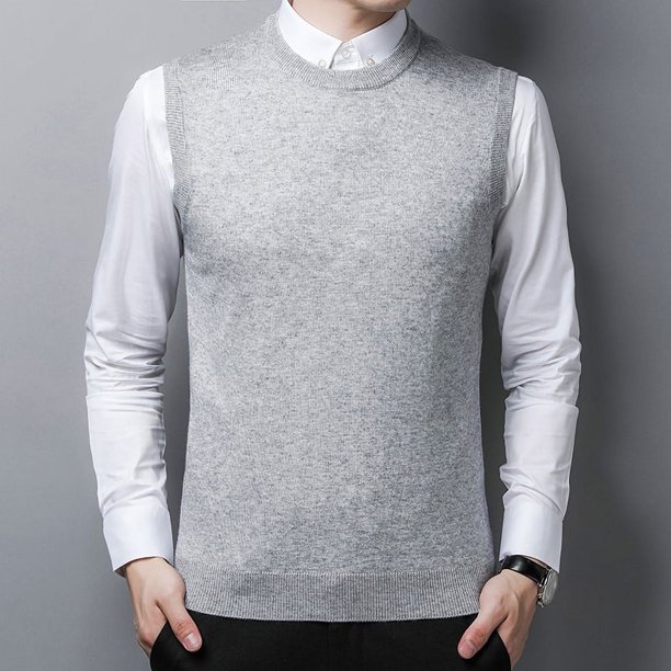 Chaleco de lana de invierno para hombres de mediana edad y mayores, cuello redondo, color sólido, suéter de punto, chaleco para papá