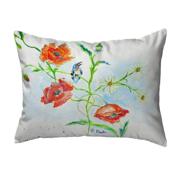 Betsy Drake Interiors Poppies & Daisies Noncorded Indoor/Outdoor Pillow 11x14