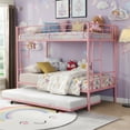 thumbnail image 3 of Twin Over Twin Metal Bunk Beds with Trundle Bed, UHOMEPRO Heavy Duty Bunkbed with Safety Guard Rails, 2 Ladders, Durable Bunk Beds Twin Over Twin Size for Kids Teens, Dorm Room Bedroom, Pink, 3 of 12