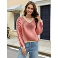 thumbnail image 4 of Women'S Long Sleeve Striped Sweater V Neck Color Block Soft Knit Pullover Trendy Jumper Tops Red & White XL, 4 of 6