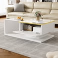thumbnail image 3 of 35.4 Inch High-Gloss White Coffee Table with Glass & LED Effect – Modern Side/Coffee Table for Living Room, 3 of 9