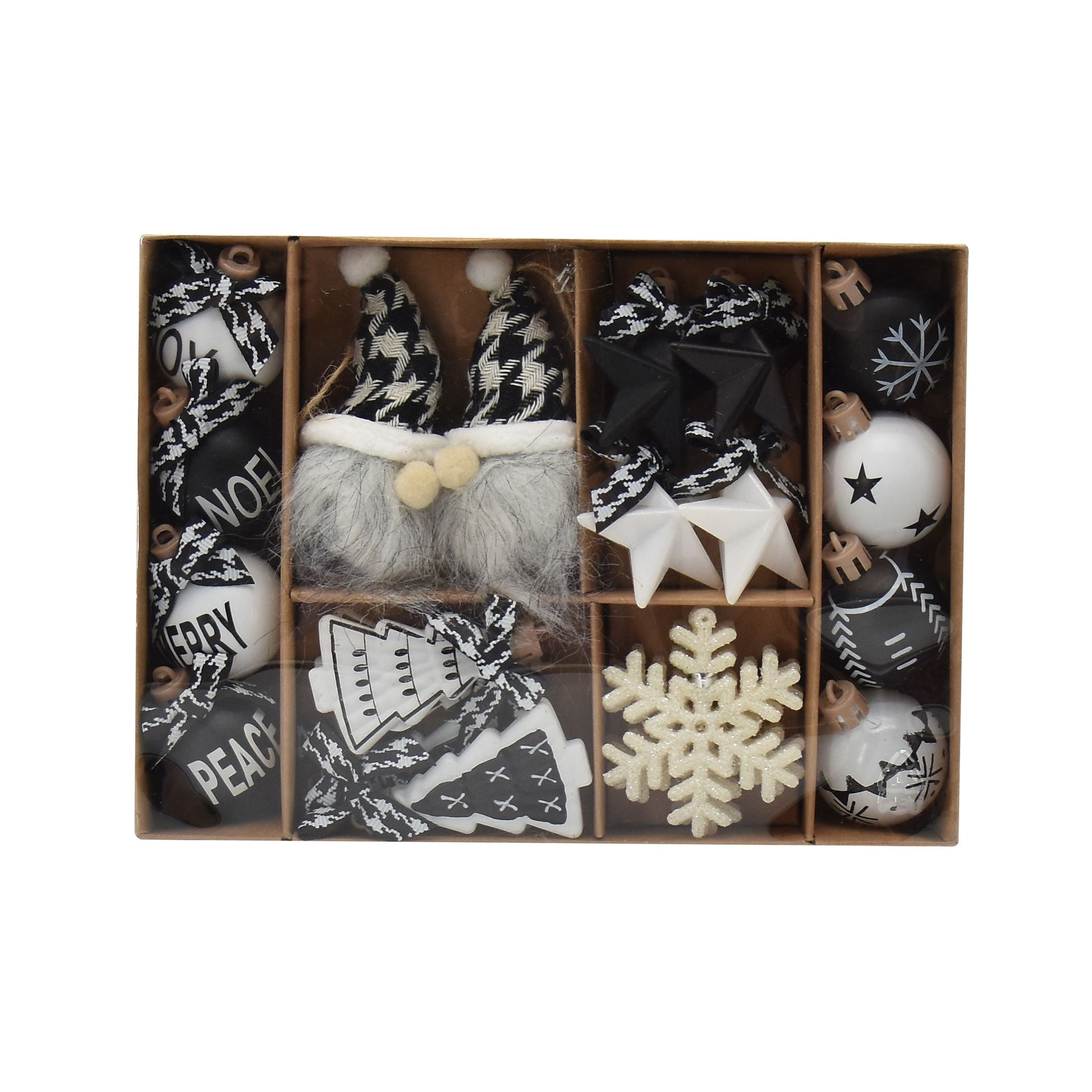 Holiday Time Simple Season Theme 24pc Black/White Mini Decorative Accents Ornament Set