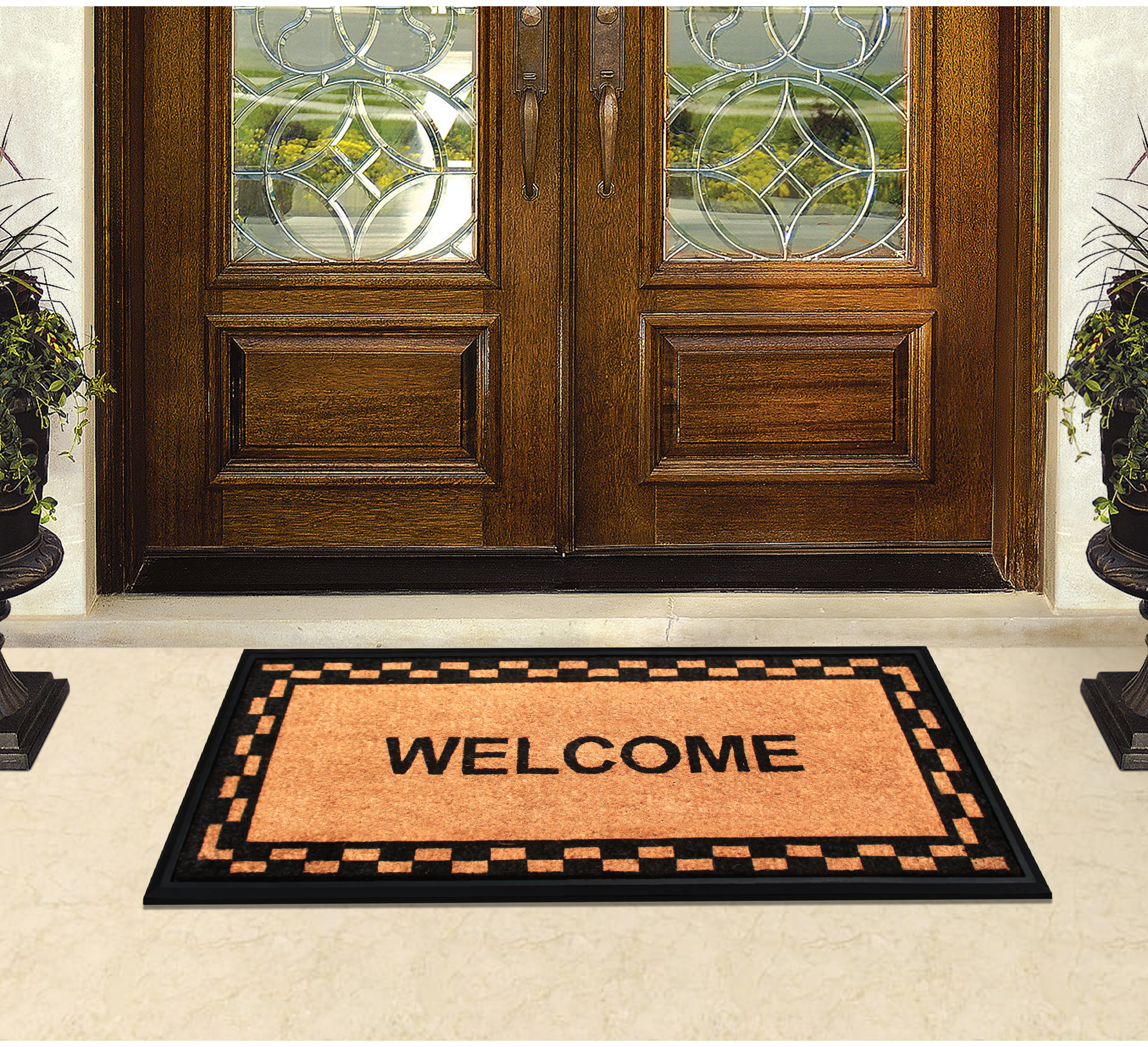 A1HC Rubber and Coir Welcome Heavy Duty Non-Slip Durable Doormat 24"X48", Black/Beige