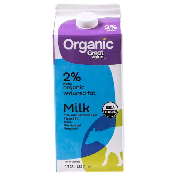 Great Value Organic 2 Reduced Fat Milk Half Gallon Walmart Com Walmart Com