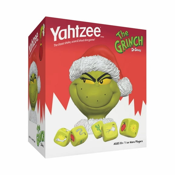 YAHTZEE Grinch Dice Game, Collectible Grinch Dice Cup with Green Dice, Christmas Themed Family Board Game, Classic Game with a Festive Dr. Seuss Twist