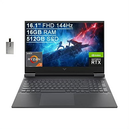 HP 2022 Victus Gaming 16.1" FHD Laptop Computer, AMD Ryzen 7-5800H (Beats i7-10870H), 16GB RAM, 512GB PCIe SSD, Backlit Keyboard, GeForce RTX 3050 Ti, Win 11, Mica Silver, 32GB SnowBell USB Card