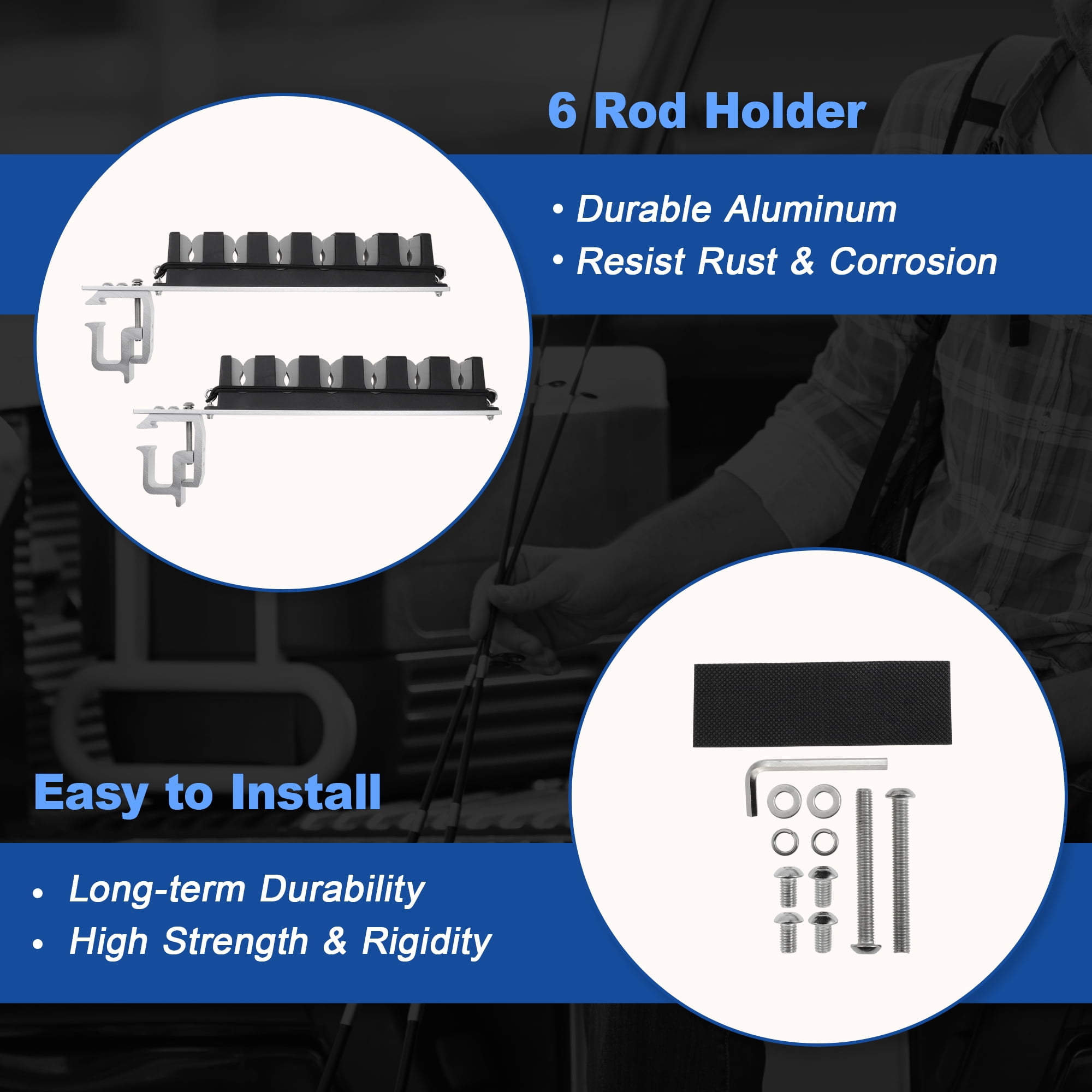 Unique Bargains Fishing Rod Holder with C-Clamp Mount Black Silver Grey