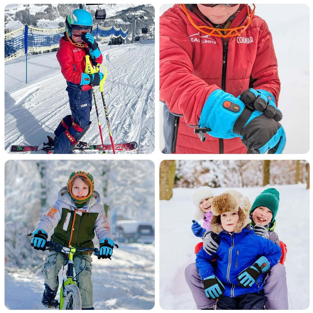 SNOWYES Kids Heated Ski Gloves, 3-Heat Settings, Rechargeable, Water Resistant, Windproof, Ideal for Skiing, Snowball Fights, Cycling