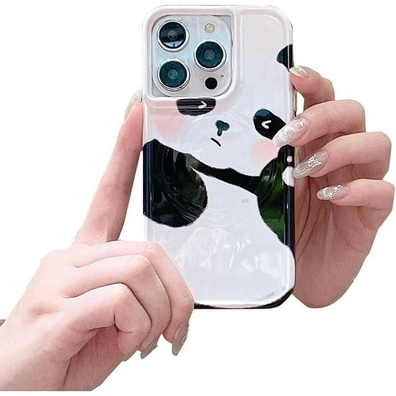 Designed for iPhone Case,Cute Cartoon Panda Pattern Smooth Shockproof Protective Cover Phone Case (iPhone 12,White)